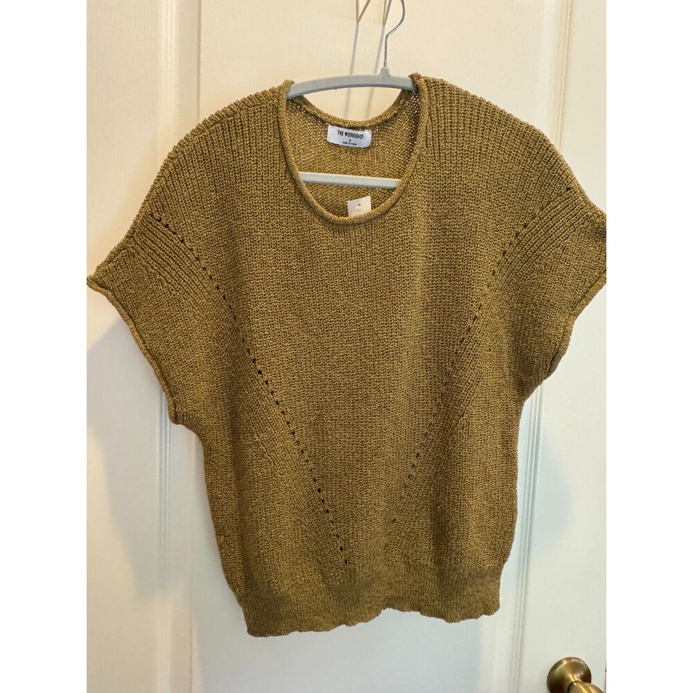 The Workshop NWT Olive Green Knit Sweater Vest - Pointelle Details - Size Small